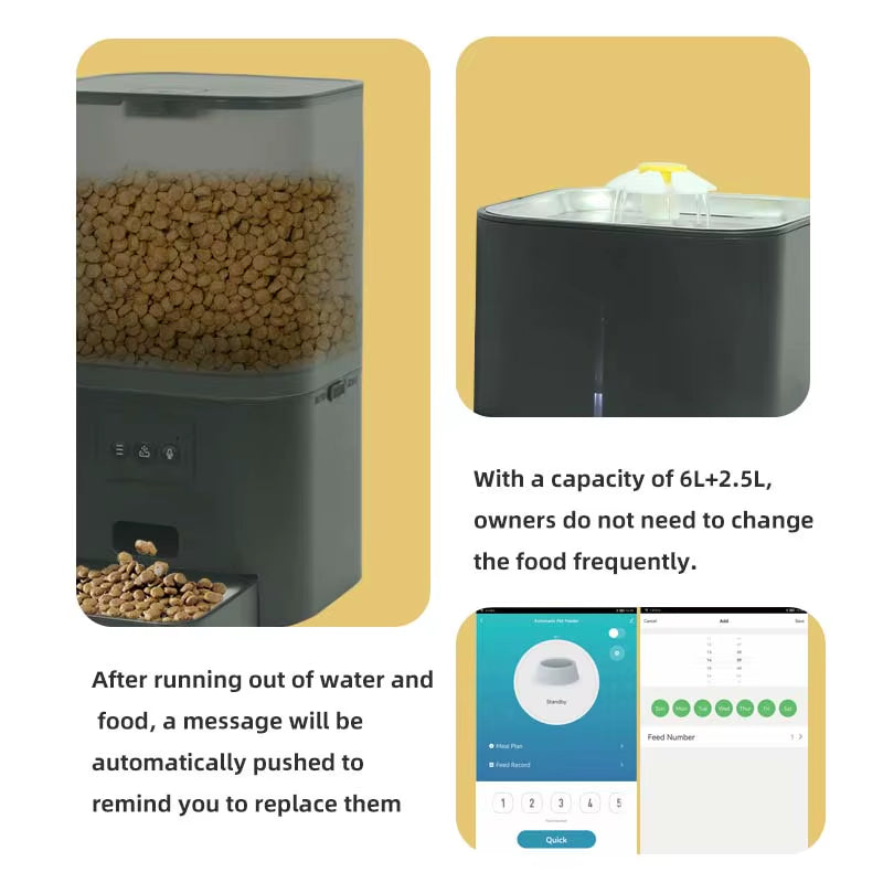 New Tuya APP Control Voice Call Function 6L Smart Pet Cat Feeder 2 in 1 Cat Automatic Pet Feeder with Camera 1080P HD Video