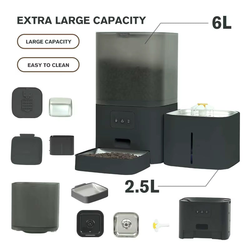 New Tuya APP Control Voice Call Function 6L Smart Pet Cat Feeder 2 in 1 Cat Automatic Pet Feeder with Camera 1080P HD Video