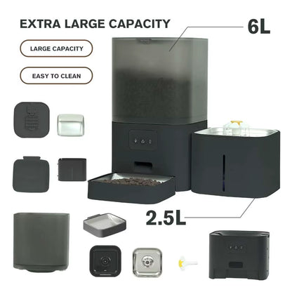 New Tuya APP Control Voice Call Function 6L Smart Pet Cat Feeder 2 in 1 Cat Automatic Pet Feeder with Camera 1080P HD Video